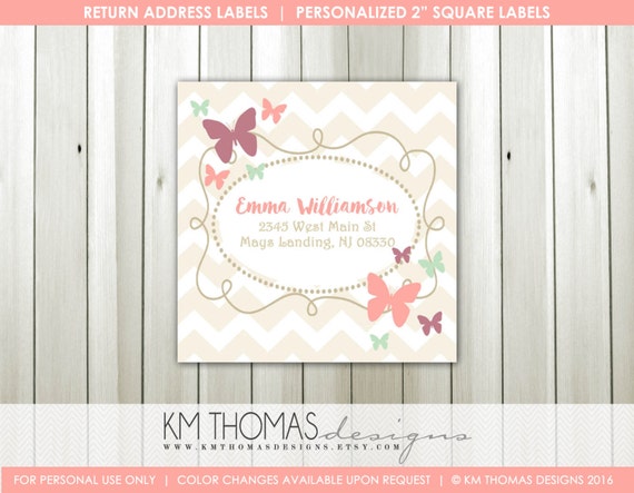 Butterfly Return Address Labels : Printable Return Address Labels - Pink Butterflies - Square Label - BD126 Il_570xn
