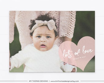 Printable Valentine Photo Card, Family Greeting Card with Pink Heart, VA107