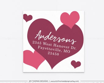 Pink Valentine Return Address Label with Hearts, Printable Valentine Tag, VA104