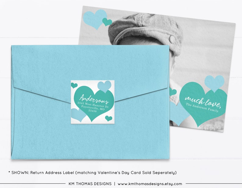 Printable Return Address Label with Blue Hearts, Valentines Day Label, VA104 image 4