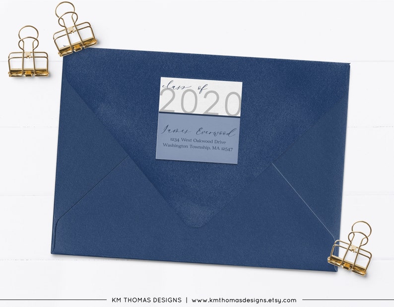 Class of 2024 Return Address Label Gray, Printable Mail Address Label Sticker, GR109 Lt Blue/Navy