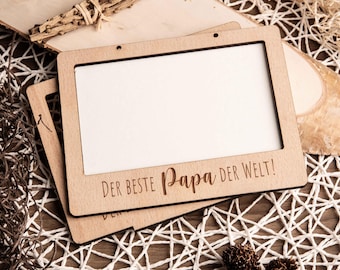 Personalized wooden picture frame for dad, engraved laser cut photo frame, loving wooden frame made of beech for family photo