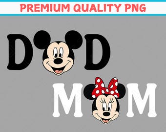 May include: Black and white letters spelling "D-O-D" with a cartoon image of Mickey Mouse in between the "D"s. Below, white letters spell "M-O-M" with a cartoon image of Minnie Mouse in between the "M"s.