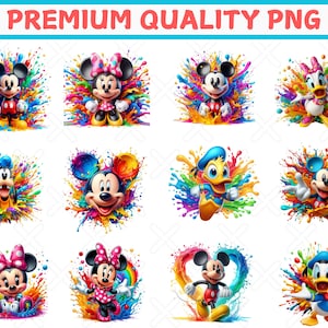 12 Mickey Mouse Splash y acuarela Png Sublimación / Personajes de dibujos animados Png / Diseño de acuarela de alta resolución Png / Diseño de camiseta Png
