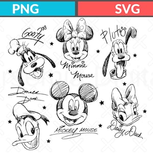 Vintage Mickey and Friends Signatures Svg, Mickey & Co Baby Png Crop Tank, Mickey Sketch Svg, Disney Sketch Png, Disney Family Svg image 1