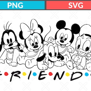 Baby Disney Friends SVG PNG, Cute Mickey Minnie Donald Goofy Clipart, Cartoon Character Bundle,Baby Shower Printable Design,Instant Download