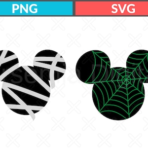 Mickey Halloween SVG PNG – Mummy And Spider Web Mouse Head Clipart – Cute Halloween Silhouette Bundle – Spooky Shirt Design Files