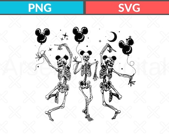 Tańczący szkielet z uszami Myszki Miki (SVG), Disneyland Halloween Png (pobieranie cyfrowe)