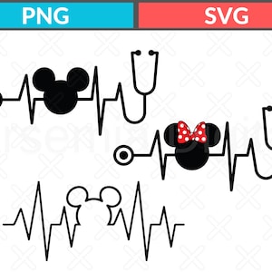 Disney Nurse SVG PNG Bundle | Minnie Mickey Heartbeat Stethoscope Clipart | Nurse Life Sublimation | Cute Medical Cricut Cut File