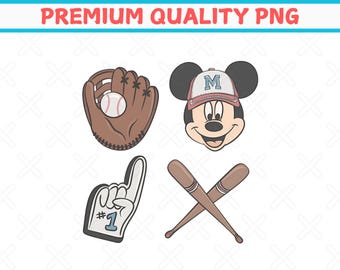SVG de béisbol retro de Mickey Mouse, vacaciones de Disney (descarga digital)