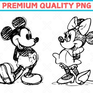 Colores Comfort® Disney Mickey y Minnie Mouse Boceto Vintage Png, Mickey Vintage Png, Minnie Vintage Png, Boceto de Mickey Png