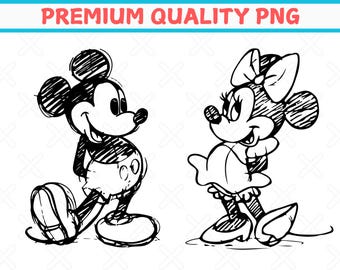 Vintage Mickey et Minnie Mouse Sketch PNG (Téléchargement numérique)