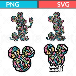 Colorful Mickey Mouse SVG PNG Bundle  Retro Groovy Disney Style Clipart  Mickey Mouse Peace Sign Design for Cricut Sublimation