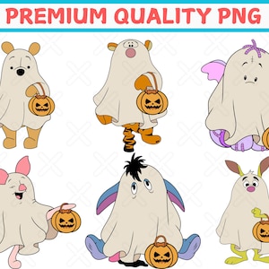 Bundle 6 Pieces Halloween Winnie The Pooh Png, Winnie The Pooh Png Winnie Halloween Pumpkin Png Spooky Png Trick Or Treat, Halloween Bundle