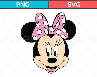 Głowa Myszki Minnie SVG PNG | Clipart z kokardką w kropki (pobieranie cyfrowe)