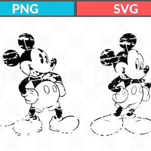 Vintage Mickey Mouse Distressed Svg Png Bundle, Classic Cartoon Mouse Head Clipart, Retro Disney Style Digital Download