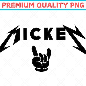 May include: Black graphic design with the word "MICKE" in bold letters, flanked by stylized lightning bolts. Below the text is a black hand gesture forming the rock and roll sign. The text "PREMIUM QUALITY PNG" is at the top.