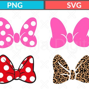 Minnie Mouse Bow Bundle SVG PNG  Polka Dot & Leopard Print Hair Bows  Disney Inspired Clipart  Cricut Silhouette Cut Files