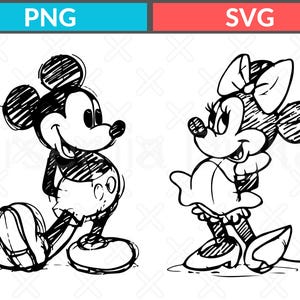 Colores Comfort® Disney Mickey y Minnie Mouse Boceto Vintage Svg, Mickey Vintage Png, Minnie Vintage Svg, Boceto de Mickey Png