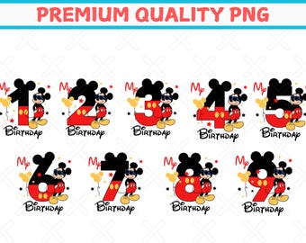 Números PNG de cumpleaños de Mickey: Diseño de camiseta DIY (Descarga digital)