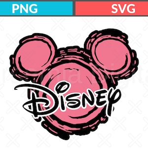 Retro Disney Head SVG PNG, Mickey Mouse Style Clipart, Pink Grunge Disney Silhouette for Cricut & Sublimation