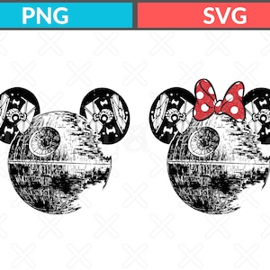 Pareja retro de Star Wars SVG, Estrella de la Muerte de Mickey, Estrella de la Muerte de Minnie, Día de Star Wars PNG, Familia de Disney World, Regalo de Star Wars