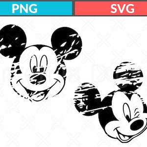 Distressed Mickey Head SVG PNG Bundle, Vintage Mouse Face Clipart, Grunge Disney Style Design, For Cricut and Sublimation Projects