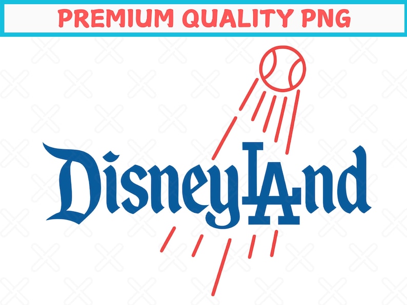 May include: A graphic design featuring the text "Disneyland" in a stylized blue font, with "LA" incorporated. A red baseball with red lines suggesting motion is above the text. The words "PREMIUM QUALITY PNG" are at the top.