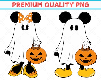 PNG de fantasma retro de Mickey y Minnie: Camisetas de pareja de Halloween espeluznantes (descarga digital)