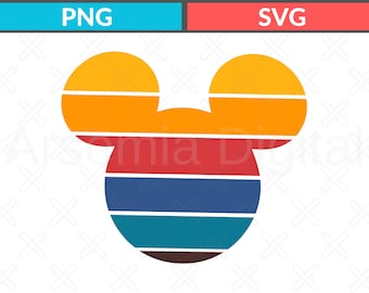 Retro Sunset Micky Maus SVG PNG: Familienausflug Design (Digitaler Download)