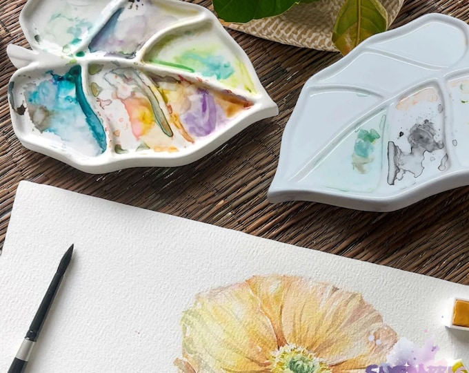Leaves Ceramic Paint Palette, Ceramic Watercolor Palette, Hand-made Paint Palette,Gif For Painters,Christmas Gift,Artist Palette,Artist Gift