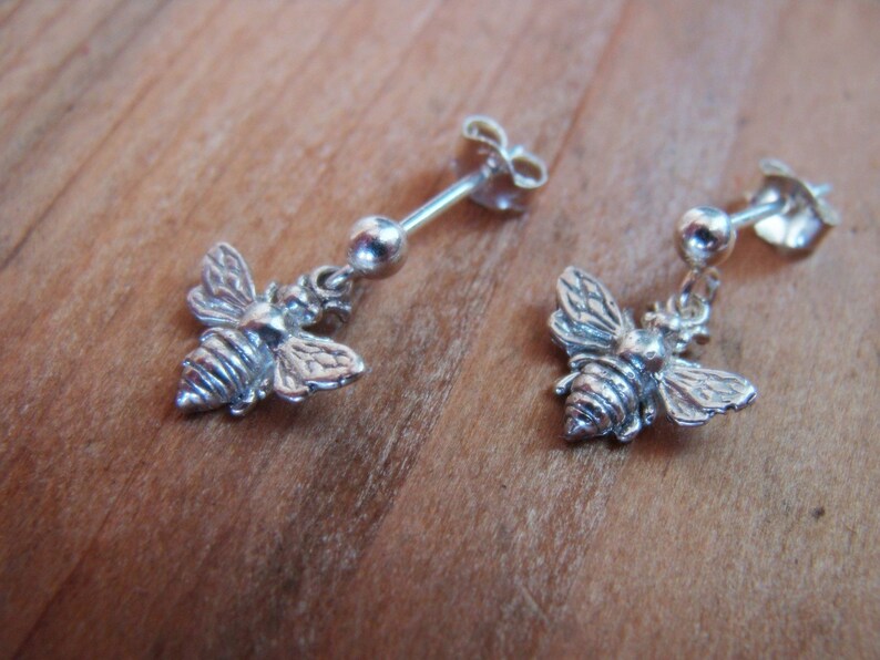 Sterling Silver Bee earrings Womens Jewelry . earrings . Gift Ideas for Her, Friend, Bridesmaids image 5