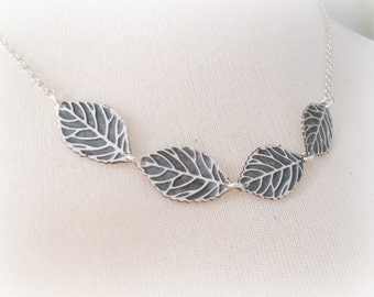 Sterling Silver Leaf Necklace - Silver Leaf Necklace - Minimal Leaf Jewelry - Leaves Sterling Silver Necklace - Leaf Charm Necklace