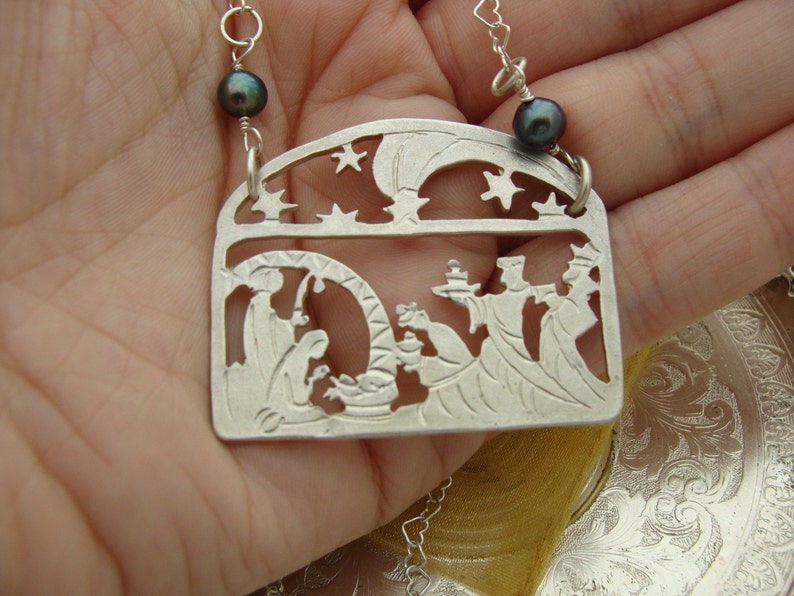 Nativity Scene Silver Necklace Christmas Nativity Scene Etsy