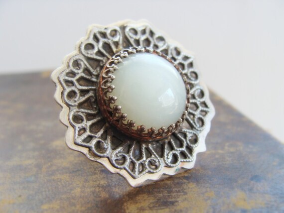Big Moonstone Silver Ring - Moonstone Cocktail Ri… - image 1