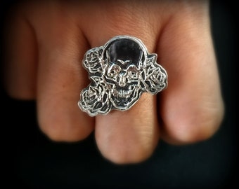 Skull and Rose Ring - Skull and Rose Silver Ring - Skull Rose Wax Seal Ring - Rose Wax Seal Ring - Wax Seal Jewelry - Halloween Jewelry
