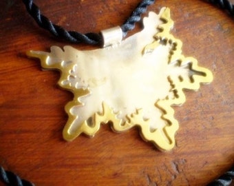 Snowflake Necklace - Leaf Brass and Silver Necklace -Big Christmas Necklace - Free shipping