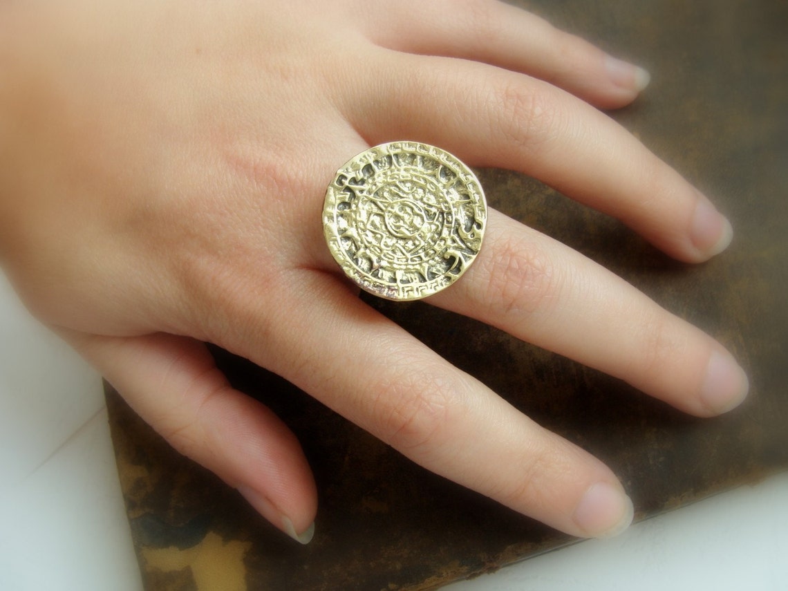 Mayan Calendar Ring Mayan Disk of Sun Silver Ring Wax Seal Etsy