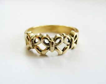 Bow ring gold - Metalwork solid brass ring - Gold Bow Stack Ring - Bow Stack Ring - Three Bow Mini Ring - Mini Tiny Bow Ring