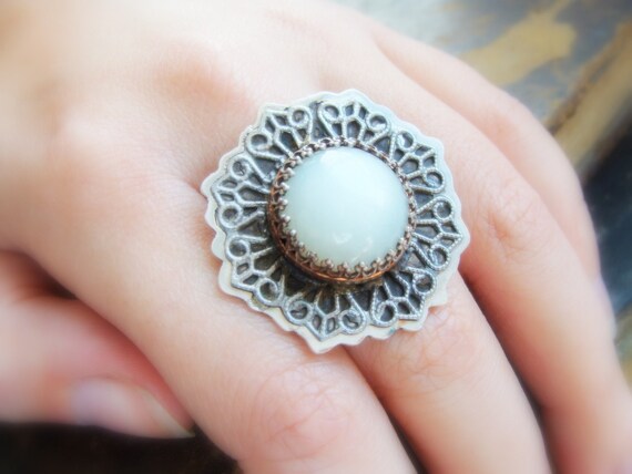 Big Moonstone Silver Ring - Moonstone Cocktail Ri… - image 2