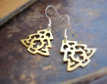 Christmas Tree brass earrings - Stocking stuffer jewelry for her