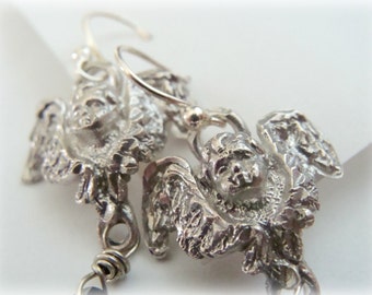 Dark Angel Earrings - Cherub Silver Jewelry - Guardian Angel Silver Earrings - Victorian Angel Jewelry Silver Earrings - Cherub Jewelry