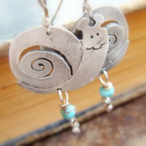 Snail Silver Earrings - Snail Silver Dangle earrings - Forest Earrings - Unique and Unusual Jewelry - Metalwork Silver Earrings