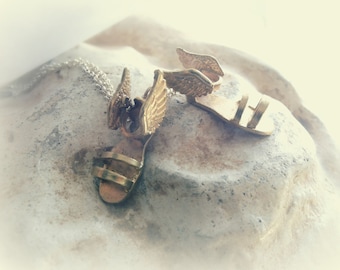 Winged Sandals Necklace - Talaria Jewelry - Hermes Winged Sandals - Hermes Jewelry - Marathon Necklace - Runner Charm -  Running Jewelry