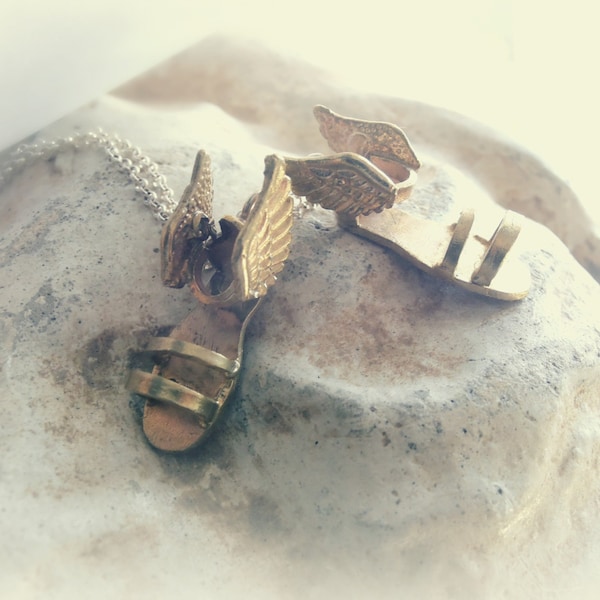 Winged Sandals Necklace - Talaria Jewelry - Hermes Winged Sandals - Hermes Jewelry - Marathon Necklace - Runner Charm -  Running Jewelry