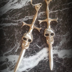 Skull and Sword Earrings - Medieval Sword Silver Earrings - Skull and Sword Jewelry - Pirate Skull Silver Studs - Skull Earrings