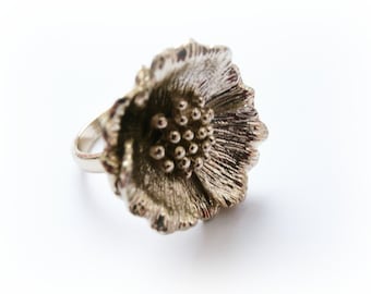 Poppy Flower Ring - Brass Flower Ring - Easter Jewelry - Religious Jewelry - Poppy Jewelry - Religious Ring - Poppy Ring