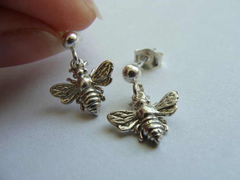 Sterling Silver Bee earrings Womens Jewelry . earrings . Gift Ideas for Her, Friend, Bridesmaids image 3