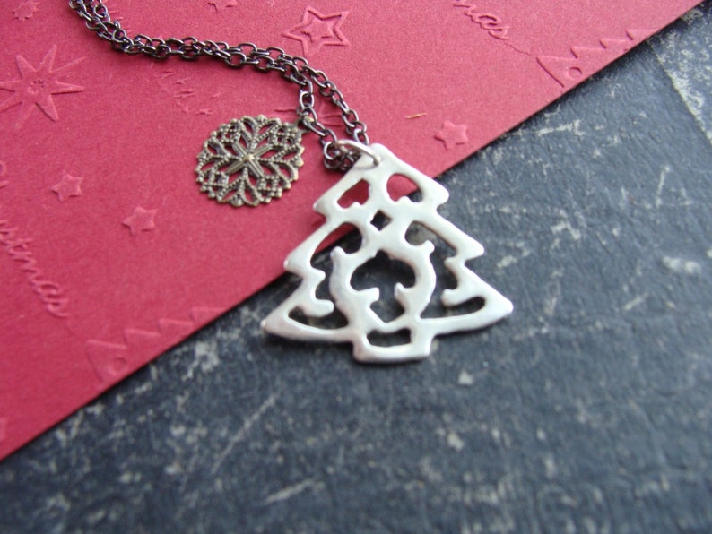 Christmas Tree Sterling Silver Necklace Christmas Necklace Stocking Stuffer Sterling Silver Christmas Tree Necklace Mini Xmas Tree image 5