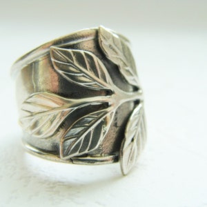 Silver Leaf Ring Silver Wide Band Ring Sterling Silver Armor Ring Adjustable Silver Ring Sterling Silver Flower Ring Leaf Jewelry image 1